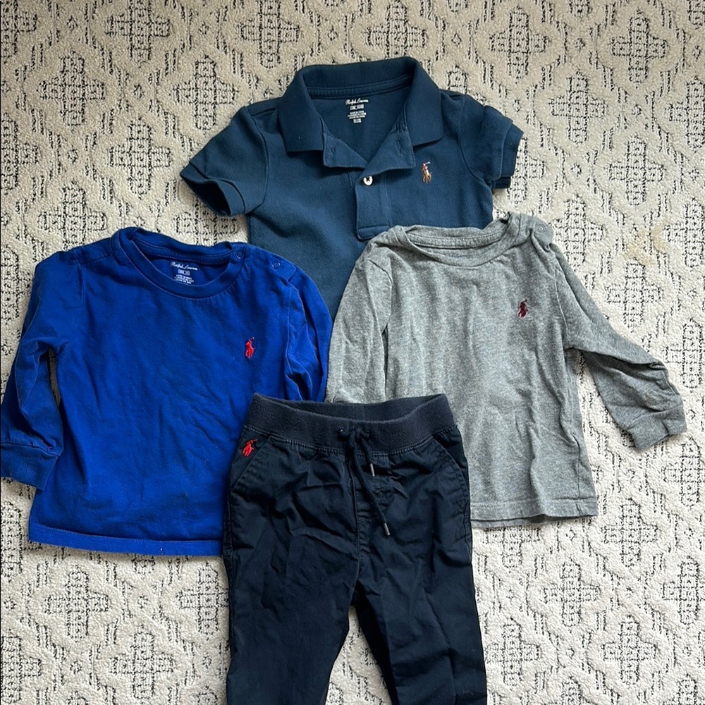 Ralph Lauren Kids Polo and Long Sleeve Shirt Set - Blue, Gray, Black